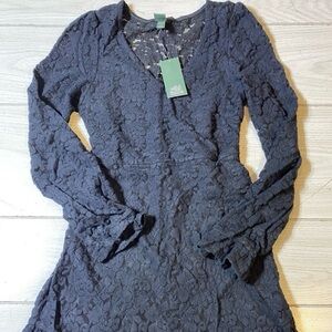 Women's Long Sleeve Brushed Lace Skater Dress - Wild Fable Black XS NWT!
